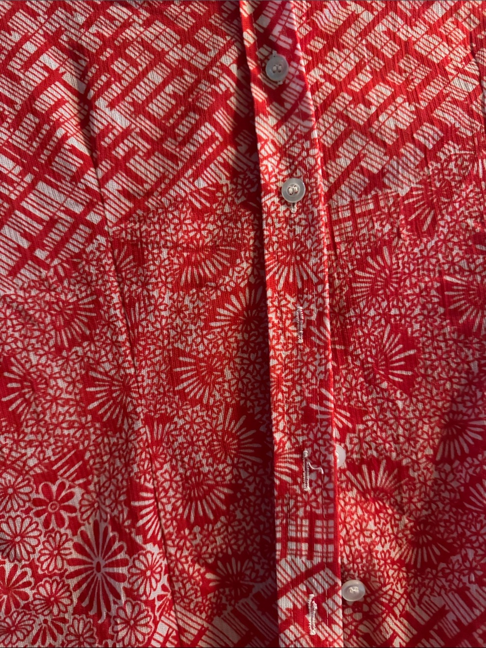 Red Patterned Button-Up Shirt - Picture 4 of 5